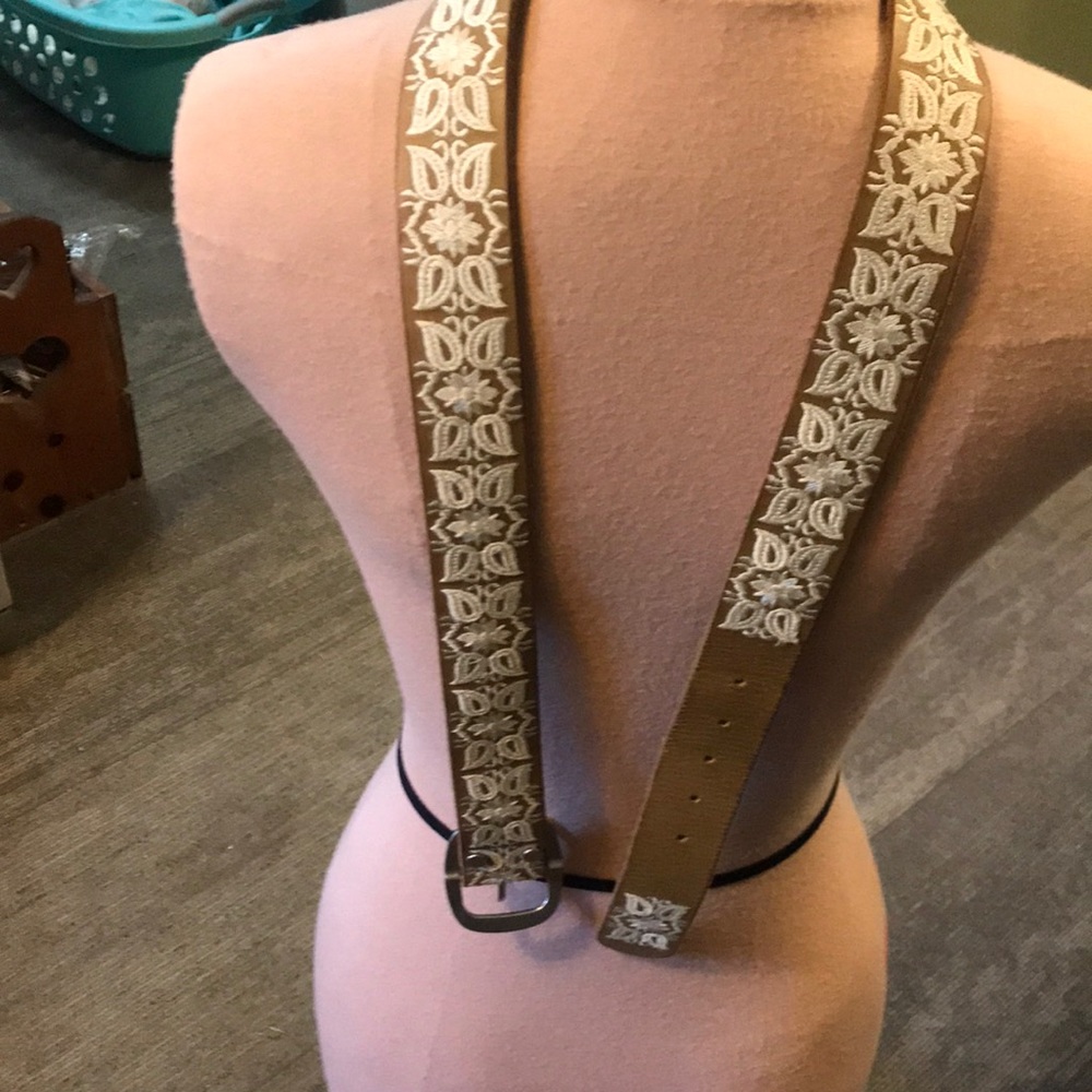 Brown leather with cream design belt